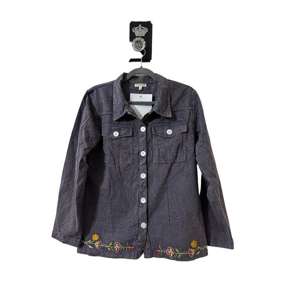 Earthbound Trading Co. Pants - Earthbound Embroidered Moon Phase Denim Button Up Jacket Size Small NWT